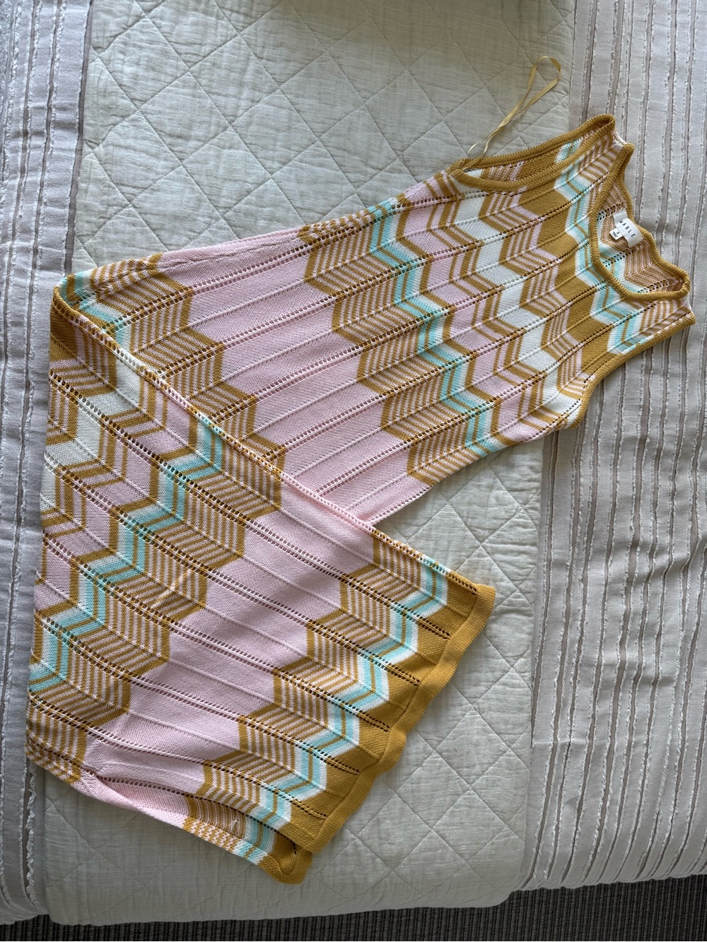 Chevron Knit Midi Dress in Pink, Mustard & Aqua